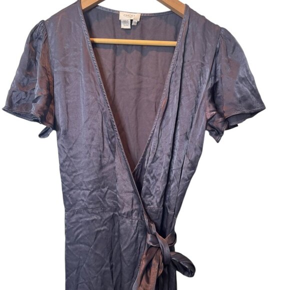 Ghost London Wrap Maxi Dress Size Small | Elegant Slate Gray Satin Evening Gown - Picture 3 of 4